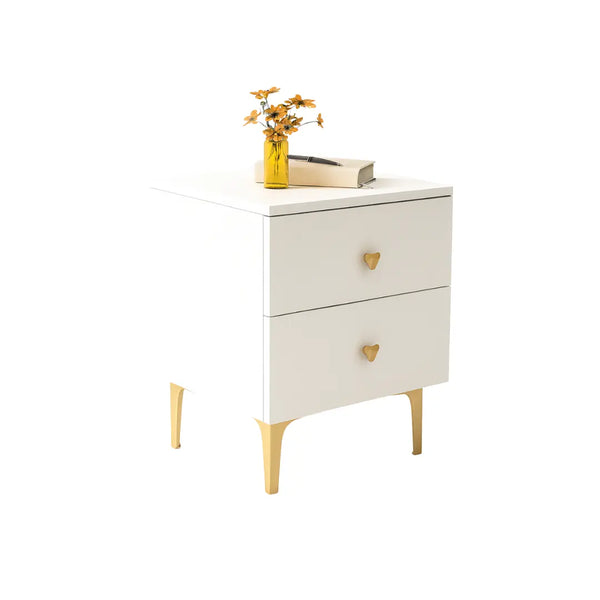 Contemporary White Bedside Table with Gold Legs