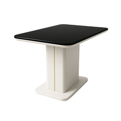 Black Top Dining Table with White Pedestal & Gold Accent