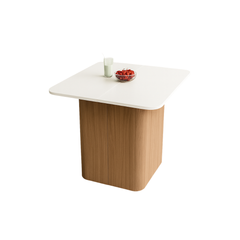 Extendable Dining Table with White Top & Wooden Pedestal