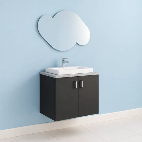 Black Bathroom Vanity with Designer Cloud Mirror