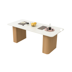 Extendable Dining Table with White Top & Wooden Pedestal