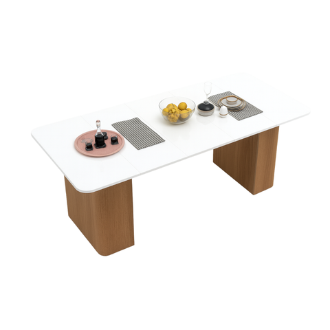 Extendable Dining Table with White Top & Wooden Pedestal