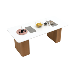 Extendable Dining Table with White Top & Wooden Pedestal