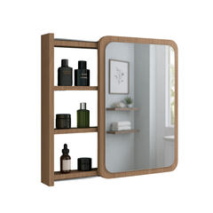 Wooden Vanity Mirror Cabinet with Open Shelves