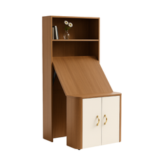 Fold-Up Study Table with Bookshelf and Storage