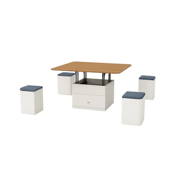 Butterfly Coffee Table Set with 4 Cushioned Stools