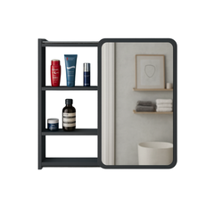 Black Frame Vanity Mirror Cabinet with Open Shelves