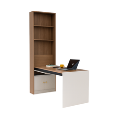 Wall-Mounted Fold-Down Study Table with Bookshelf