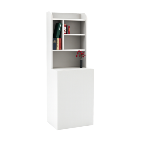 Fold-Down Study Table with Bookshelf and Storage Cabinet