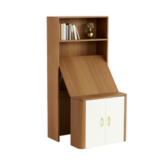 Fold-Up Study Table with Bookshelf and Storage