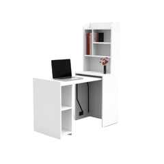 Fold-Down Study Table with Bookshelf and Storage Cabinet