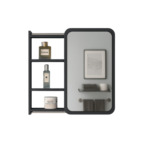 Black Vanity Mirror Cabinet with Storage Shelves