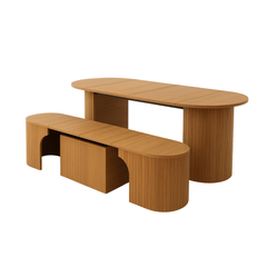 Multifunctional Transforming Wooden Table Set with Nested Stools