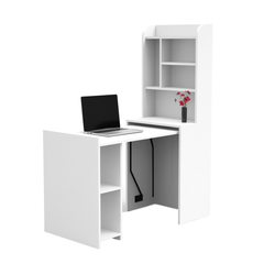Fold-Down Study Table with Bookshelf and Storage Cabinet