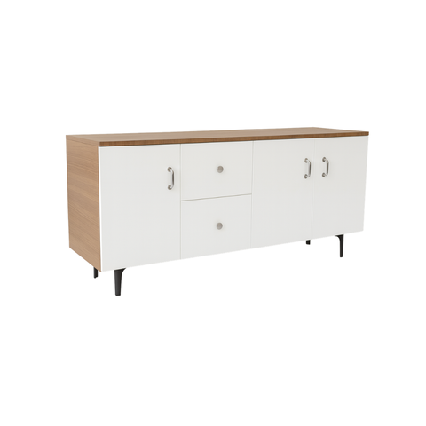 Dual-Tone 4-Door Console Cabinet with 2 Drawers
