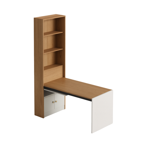 Wall-Mounted Fold-Down Study Table with Bookshelf