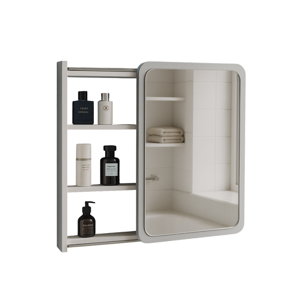 White Vanity Mirror Cabinet with Storage Compartment