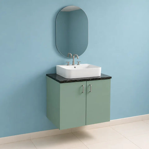 Modern Sage Green Bathroom Vanity with Oval Mirror