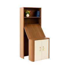 Fold-Up Study Table with Bookshelf and Storage