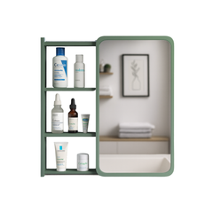 Green Frame Vanity Mirror Cabinet with Open Shelves