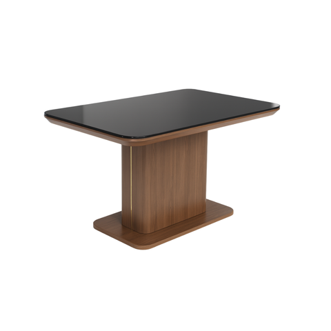 Black Glass Top Dining Table with Wooden Pedestal Base