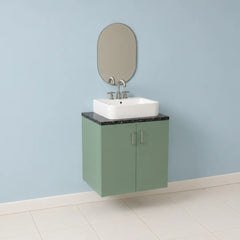 Modern Sage Green Bathroom Vanity with Oval Mirror