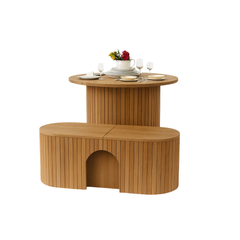 Multifunctional Transforming Wooden Table Set with Nested Stools