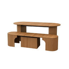 Multifunctional Transforming Wooden Table Set with Nested Stools