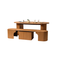 Multifunctional Transforming Wooden Table Set with Nested Stools