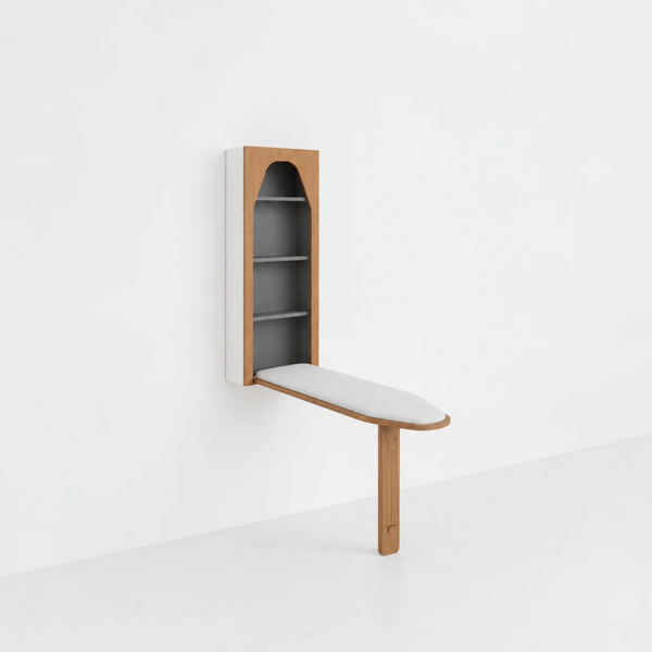 Wall-Mounted Foldable Ironing Board with Storage Shelves